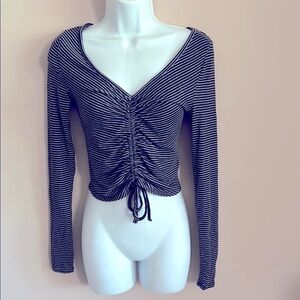 Striped purple and White Ruched Top